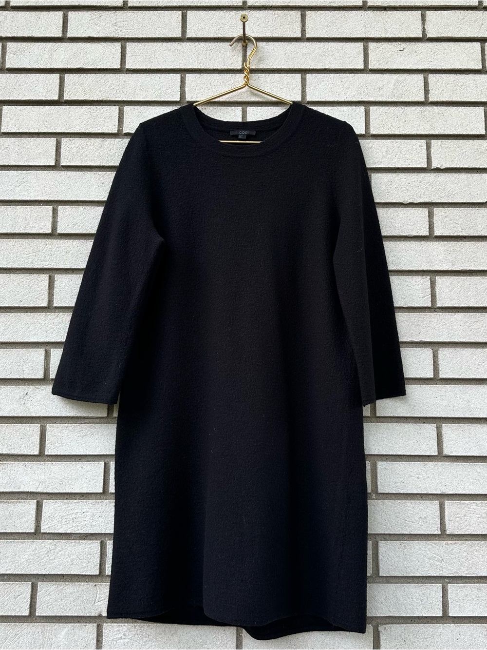 COS Black 100% Wool Nubby Textured A-Line Midi Dress Minimalist XS